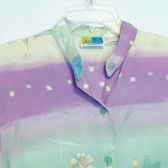 SeaSuns Blouse Pastel Floral Long Sleeve Button Up - Picture 5 of 8